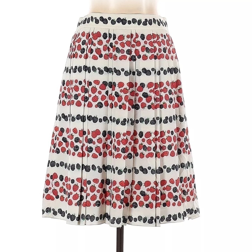 J. Crew Berry Print Ivory Red Blue Pleated Midi Skirt boho cottagecore womenβs 4